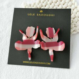Lele Sadoughi Small Paper Lily Burgundy Stripe Earrings